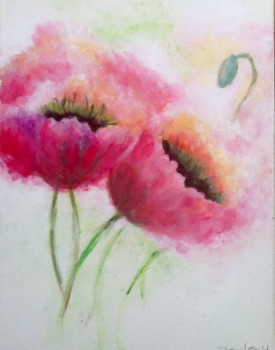 Œuvre contemporaine nommée « Les pavots roses - acrylique facon aquarelle », Réalisée par PATRICIA DELEY