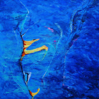 Œuvre contemporaine nommée « Touches jaunes sur fond bleu », Réalisée par VéBERT