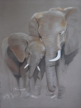 Œuvre contemporaine nommée « elephante et son petit », Réalisée par LYLIANE FOUCAULT