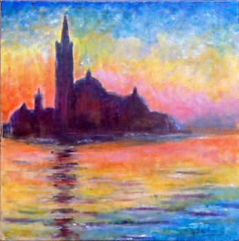 Œuvre contemporaine nommée « Coucher de soleil sur San Giorgio d après C Monet », Réalisée par PATRICIA DELEY