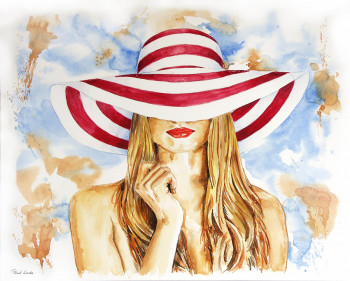 Œuvre contemporaine nommée « La ille au chapeau rouge et blanc », Réalisée par PASCAL LENOBLE