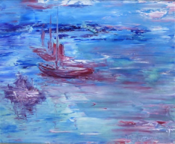 Œuvre contemporaine nommée « Bel océan bleu », Réalisée par MONIQUE  PAGES (1944-2014)