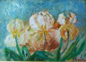 Œuvre contemporaine nommée « Délicats Iris », Réalisée par MONIQUE PAGES (1944-2014)
