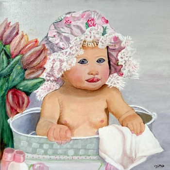 Œuvre contemporaine nommée « bebe au bain », Réalisée par FRANCIS CHABAS