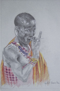 Œuvre contemporaine nommée « Garde Massaï - Watchman Maasai », Réalisée par MICHEL AMIACHE