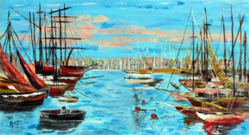 Œuvre contemporaine nommée « Voiliers au port », Réalisée par JACKY MONKA