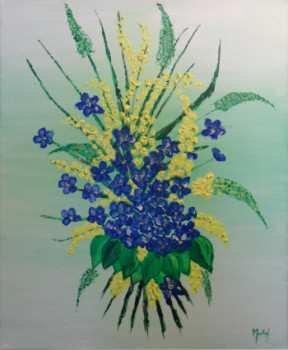 Œuvre contemporaine nommée « bouquet bleu et jaune », Réalisée par JACKY MONKA