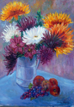 Œuvre contemporaine nommée « Dahlias, raisin etpommes », Réalisée par ARTOIS