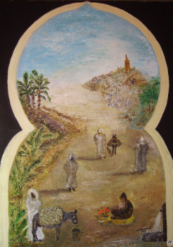 Œuvre contemporaine nommée « Scène de rue au Maroc », Réalisée par GUY ROMEDENNE