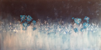Œuvre contemporaine nommée « Rêve bleu - abstraction bleu et argent », Réalisée par PATRICIA DELEY