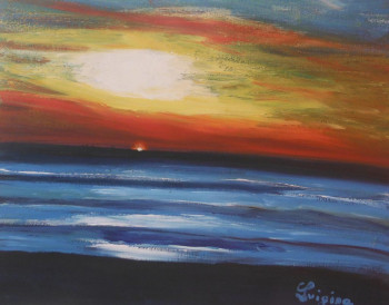 Œuvre contemporaine nommée « coucher de soleil bleu », Réalisée par LUIGINA