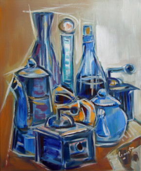 Œuvre contemporaine nommée « Nature morte à la cafetière bleue », Réalisée par ALAIN LE NOST