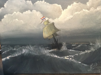 Œuvre contemporaine nommée « Voilier hollandais dans la tempête  », Réalisée par L.DT