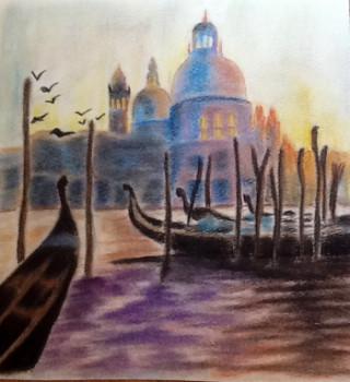 Œuvre contemporaine nommée « San Giorgio, la lagune et ses gondoles », Réalisée par PATRICIA DELEY