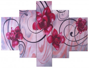 Œuvre contemporaine nommée « triptyque fleurs », Réalisée par LOTFIARTISTE
