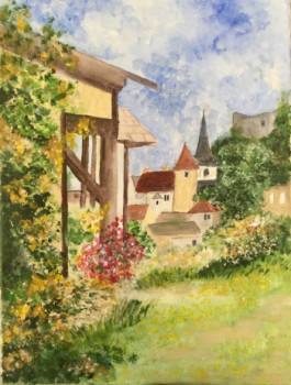 Œuvre contemporaine nommée « Le château et le prieure de mon village bourguignon », Réalisée par PATRICIA DELEY