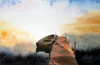 Œuvre contemporaine nommée « Barque dans la brume », Réalisée par PHILIPPE ETIENNE