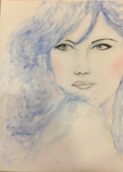 Œuvre contemporaine nommée « Portrait femme bleu », Réalisée par PATRICIA DELEY