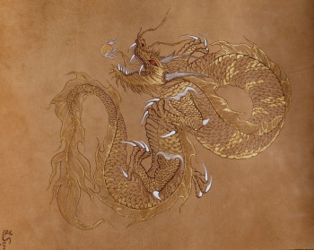 Œuvre contemporaine nommée « Dragon doré Thai », Réalisée par LAURENT SERRE