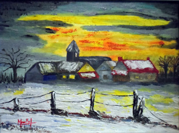 Œuvre contemporaine nommée « Village en hiver (2) », Réalisée par JACKY MONKA