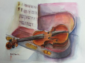 Œuvre contemporaine nommée « Le violon - the violin », Réalisée par MICHEL AMIACHE