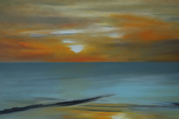 Œuvre contemporaine nommée « Westende 23 aôut 2008: mer du Nord , coucher de soleil », Réalisée par MARLEEN MELENS