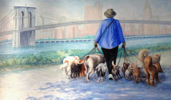 Œuvre contemporaine nommée « La promeneuse de chiens », Réalisée par NICOLE DESDOUET