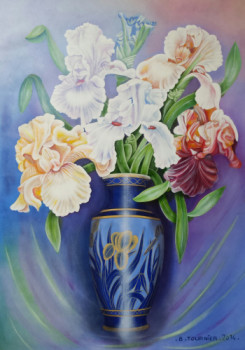 Œuvre contemporaine nommée « Les Iris au vase de LIMOGE », Réalisée par ABERNARDO