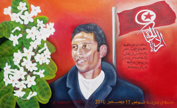 Œuvre contemporaine nommée « Hommage au martyre de la révolution Tunisienne : Mohamed BOUAZIZI (oeuvre N°2) », Réalisée par ABERNARDO