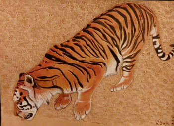 Œuvre contemporaine nommée « Tigre s'abreuvant », Réalisée par LAURENT SERRE