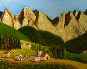 Œuvre contemporaine nommée « Santa Maddalena, village au pied des Dolomites au printemps », Réalisée par PICH