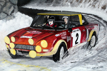 Œuvre contemporaine nommée « Monte Carlo 1975- FIAT ABARTH 124 SPIDER- HANNU MIKOLA- JEAN TODT », Réalisée par ALAIN PINEDE