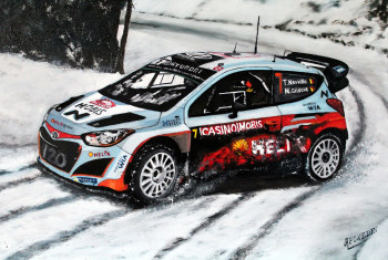 Œuvre contemporaine nommée « Monte Carlo 2015- HYUNDAI I 20 WRC- THIERRY NEUVILLE- NICOLAS GILSOUL », Réalisée par ALAIN PINEDE