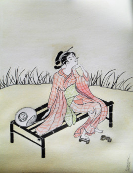 Œuvre contemporaine nommée « D'après Suzuki HARUNOBU », Réalisée par VIVIANE DUFOUR