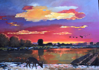 Œuvre contemporaine nommée « Crépuscule sur le plan d'eau », Réalisée par ROBERT SCHOULER