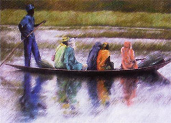 Œuvre contemporaine nommée « Retour du marché de Segou », Réalisée par MICHELE CAUSSIN-BELLON