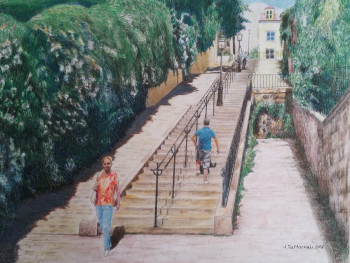 Œuvre contemporaine nommée « RUE DU CALVAIRE AU BAS DE L'ESCALIER », Réalisée par JACQUES TAFFOREAU