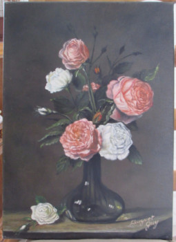 Œuvre contemporaine nommée « Roses au vase noir », Réalisée par GUY AUGUET