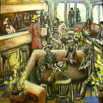Œuvre contemporaine nommée « LA TABLE DES VIEUX AU CAFE DU COMMERCE », Réalisée par RAGHNAR