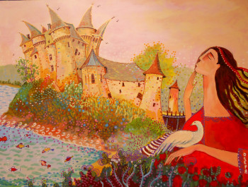 Œuvre contemporaine nommée « La Dame du Lac - Chateau de Val. », Réalisée par OCEFA EN ART NAIF -