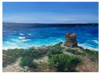 Œuvre contemporaine nommée « Tour Génoise en Corse  vacances 2017 », Réalisée par NOëLLE HUIN