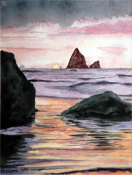 Œuvre contemporaine nommée « Coucher de soleil sur les rochers », Réalisée par PHILIPPE ETIENNE