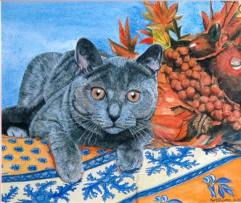 Œuvre contemporaine nommée « Le chat sur la toile cirée », Réalisée par PHILIPPE ETIENNE