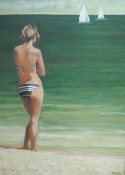 Œuvre contemporaine nommée « fille sur plage », Réalisée par ERIC LE GRIX