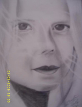 Œuvre contemporaine nommée « Portrait d'enfant au crayon », Réalisée par BOUTIN