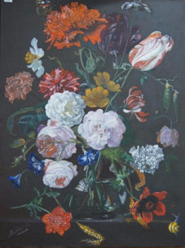 Œuvre contemporaine nommée « Bouquet de Fleurs (Reproduction de Juan de Nem », Réalisée par BOUTIN
