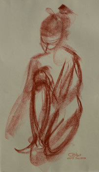 Œuvre contemporaine nommée « Femme assise (croquis à la sanguine) », Réalisée par AFFIF CHERFAOUI