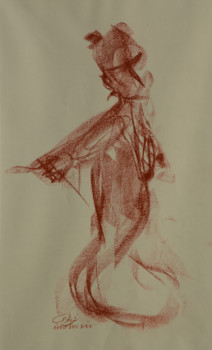 Œuvre contemporaine nommée « Femme assise (croquis à la sanguine) 2 », Réalisée par AFFIF CHERFAOUI