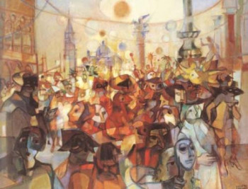 Œuvre contemporaine nommée « L'après-midi des masques, Carnaval de Venise », Réalisée par JEAN CLUSEAU-LANAUVE