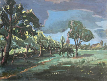 Œuvre contemporaine nommée « Chevaux dans la prairie », Réalisée par MAURICE BUFFET